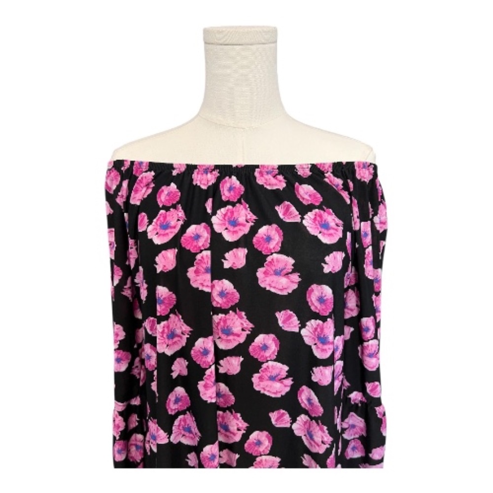 π EUC WEST LOOP Black Off-Shoulder Floral Bell Sleeve Dress | Size XL - Picture 2 of 6